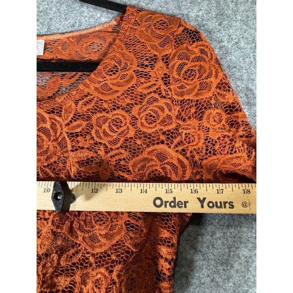 Pretty Angel Rust Orange Floral Rose Lace Long Sleeve Crop Top L/XL NEW - Picture 6 of 9